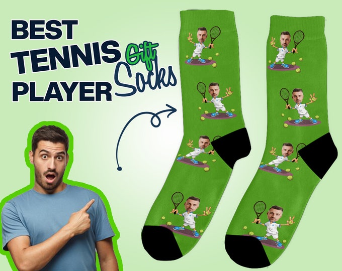 Tennis Gift Socks for Men, Tennis Player Gifts, Tennis Coach Gift,  Custom Face, Tennis Gifts for Men, Gift for Tennis player Personalized
