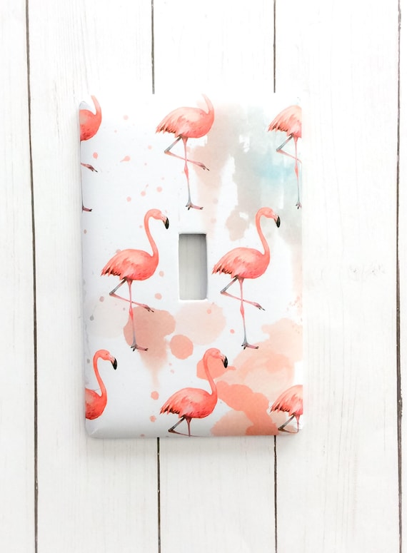 Pretty Bright Pink Flamingo floral Kids Nursery Bedroom Single Light Switch Cover LS0101 single outlet