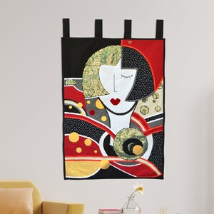 Abstract Female Portrait Tapestry: Modern Textile Wall Art Quilt