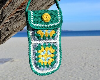 Borsa per cellulare all'uncinetto Grandma Square: borsa a tracolla in cotone boho