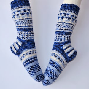 Winter blue white soft fluffy warm adult socks Cute cozy crochet wool fuzzy womens socks