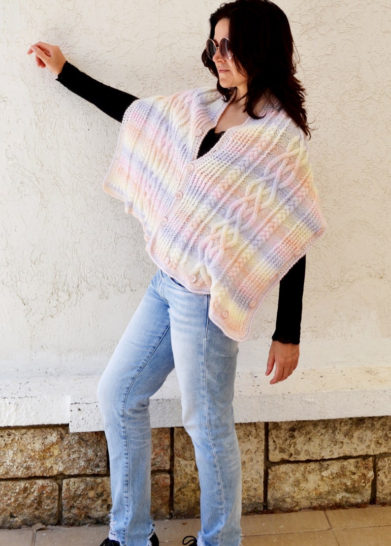 Womens wrap bolero shrug with 3 4 sleeve Shawl bolero wrap Pink white shrug wrap sweater Wrap cardigan bolero Knitted cardigan shrug