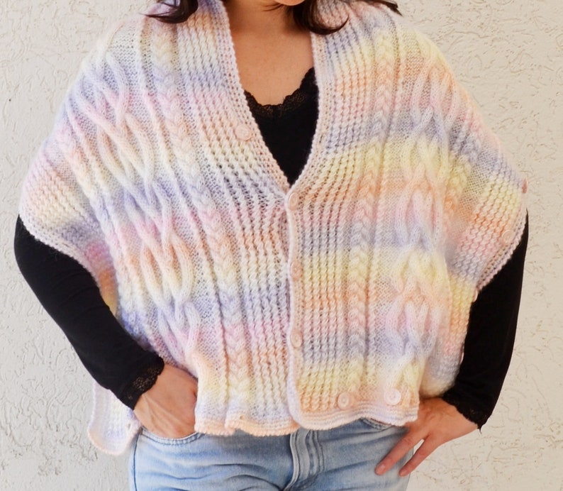 Womens wrap bolero shrug with 3 4 sleeve Shawl bolero wrap Pink white shrug wrap sweater Wrap cardigan bolero Knitted cardigan shrug