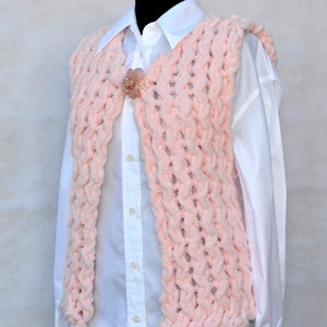 Pink long crochet vest with brooch All season festival chunky Boho womens waistcoat