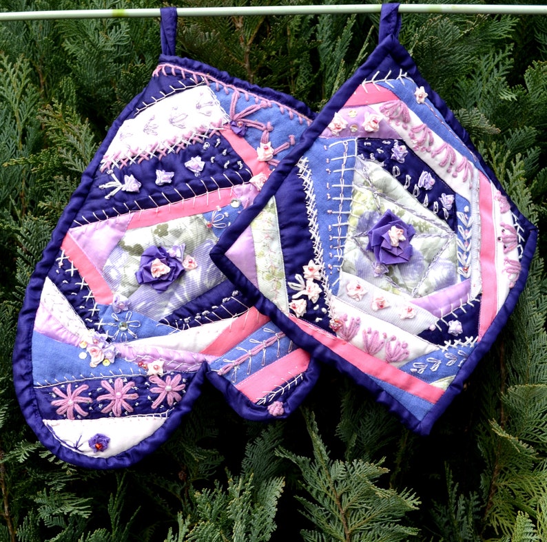 Handmade Quilted Oven Mitts and Potholder Hot Pad Set Etsy