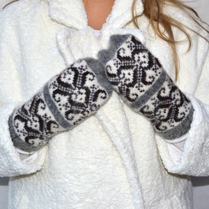 Winter Grau, Weiß, Braun gehäkelte warme Handschuhe Handschuhe mit Muster Süße Damen Handschuhe Handschuhe