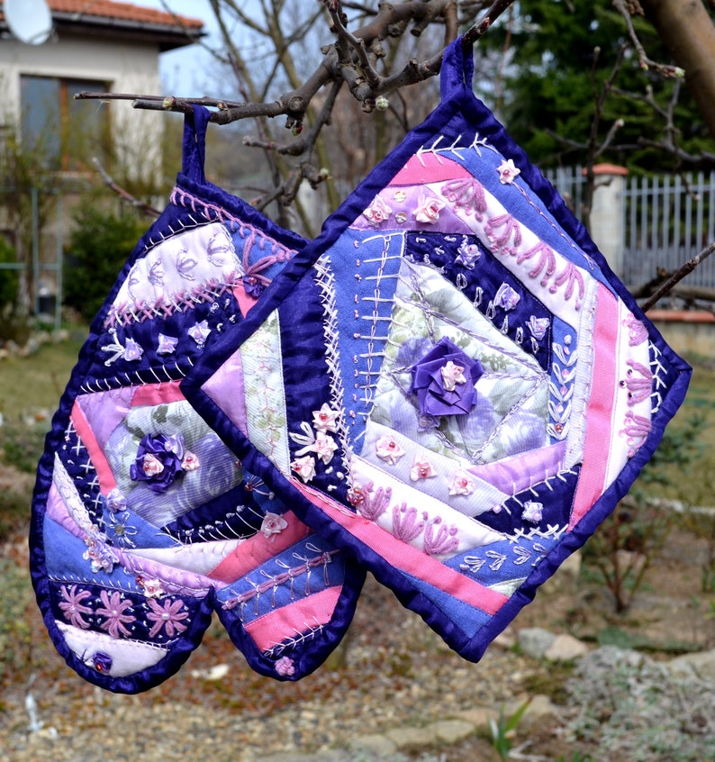 Handmade Quilted Oven Mitts and Potholder Hot Pad Set Etsy