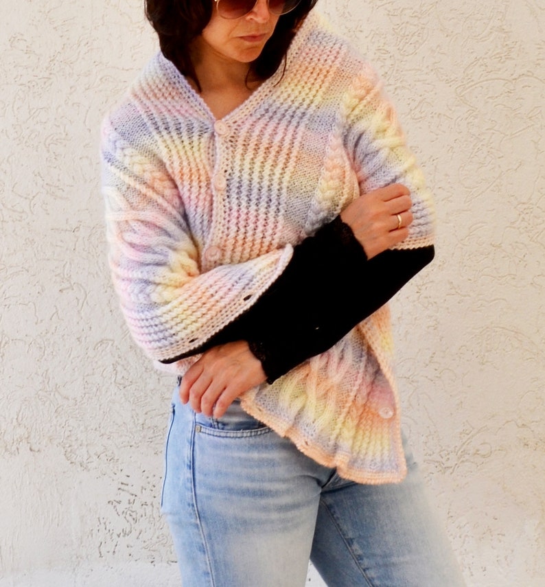 Womens wrap bolero shrug with 3 4 sleeve Shawl bolero wrap Pink white shrug wrap sweater Wrap cardigan bolero Knitted cardigan shrug