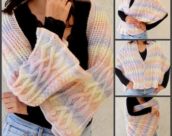 Bolero primaverile in misto lana lavorato all'uncinetto: top in maglia convertibile 5 in 1
