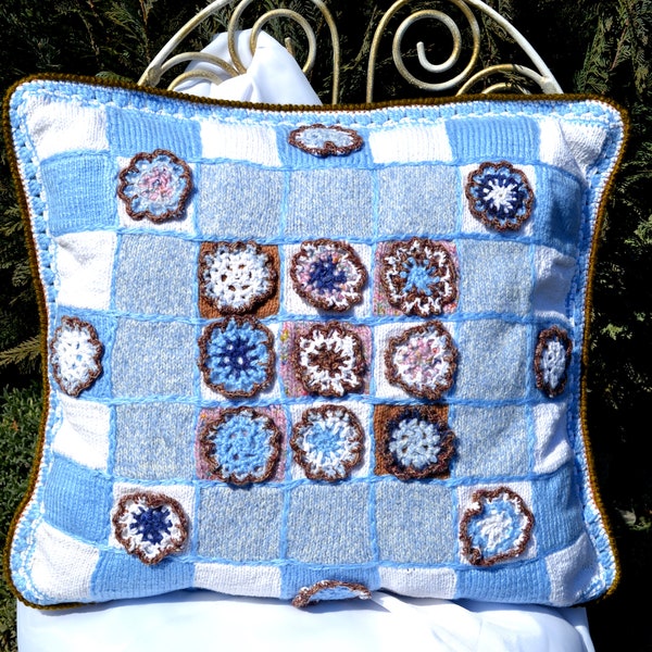 Cadeau de la Saint-Valentin Crochet patchwork plaid lombaire scatter housse d’oreiller Accent bleu brodé gros salon banc patio housse de coussin