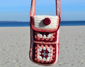 Borsa per cellulare all'uncinetto Grandma Square: borsa a tracolla in cotone boho