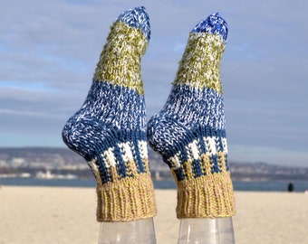 Spring blue green beige soft fluffy warm adult socks Cute cozy crochet wool fuzzy womens socks