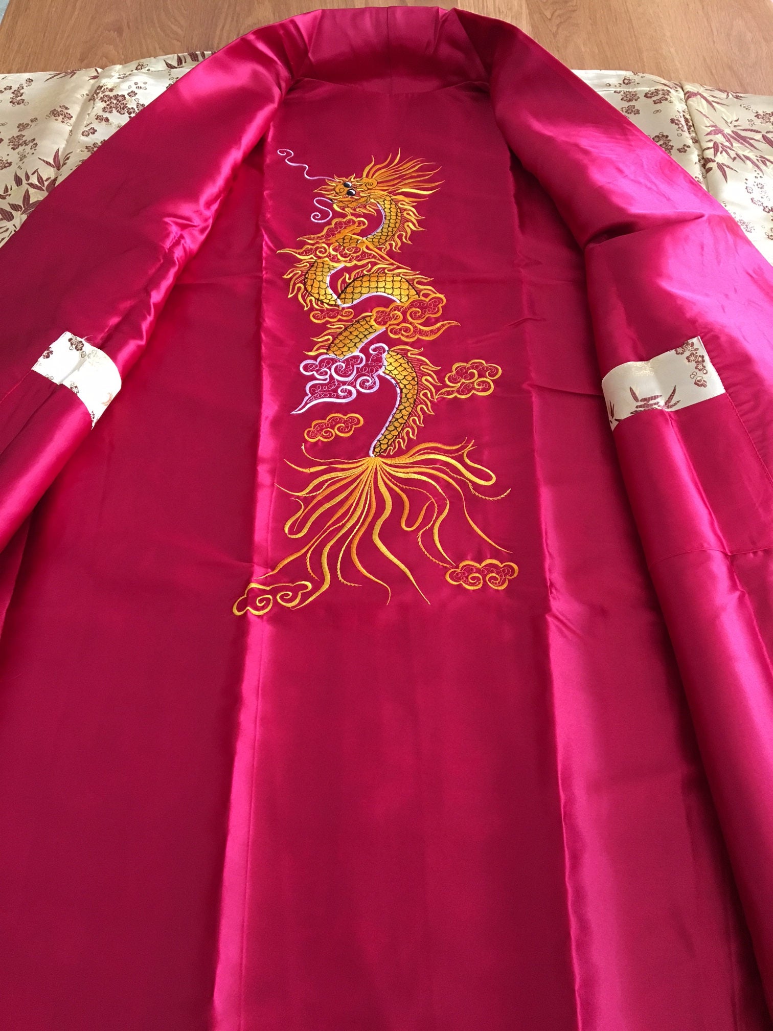 men's embroidered silk robe