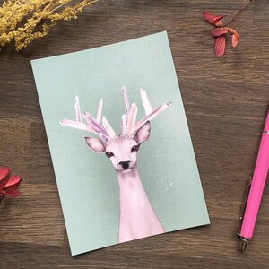 Cristal cerf carte postale cerf mystique Illustration Fantasy animaux de la forêt escargot stationnaire Mail Pen Pal