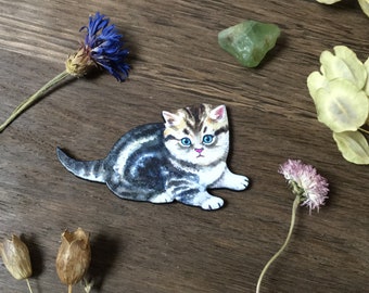 Gorgeous Cat Needleminder - Kitten Needleknack - Neodymium Magnet - Wood Animal Needleholder Cross Stitch Tool Embroidery Accessory