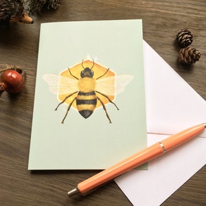 Abeja saludo tarjeta de abeja panometra con honeycomb ilustración beekeeping pluma estacionaria Pal Snail mail cumpleaños buena suerte amistad cualquier ocasión