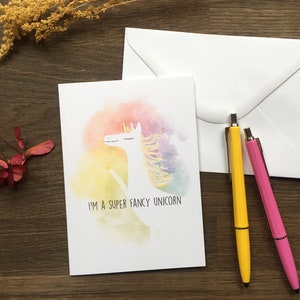 Animaux licorne fantaisie de la carte de voeux Illustration carte vierge pour n’importe quelle Occasion stationnaire Pen Pal Snail Mail anniversaire amitié bonne chance