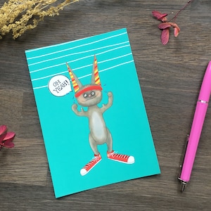 Carte postale gym Bunny lapin travail Bodybuilder lièvre Folk Art Illustration animaux de la forêt escargot stationnaire Mail Pen Pal
