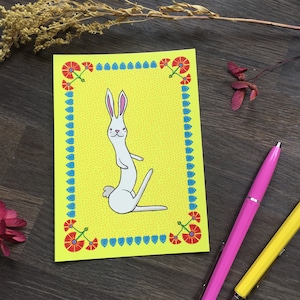 Lapin blanc carte postale danse lièvre Folk Art Illustration animaux de la forêt escargot stationnaire Mail Pen Pal