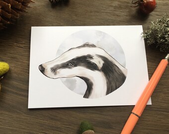 Badger Greeting Card Woodland Animals Illustration Blank Card for Any Occasion Pen Pal Stationary Snail Mail Birthday Friendship Good Luck