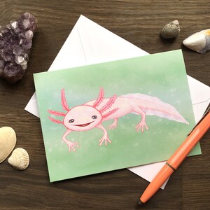 Axolotl tarjeta de felicitación Axolotl ilustración tarjeta en blanco para cualquier ocasión pluma pal cumpleaños estacionario felicidades buena suerte tarjeta de amistad
