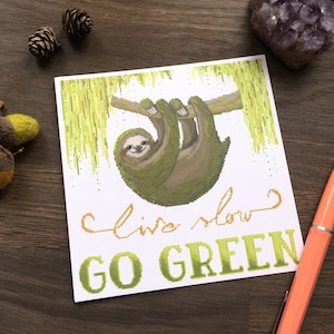 Paresseux croix point carte postale Live lent aller vert Pen Pal escargot stationnaire Mail carte d’amitié