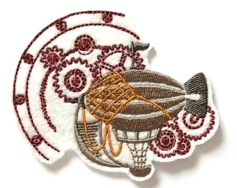Steampunk balloon (3 colors), crest, iron-on patch, iron-on embroidery
