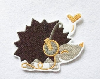 Hedgehog, crest, iron-on patch, iron-on embroidery
