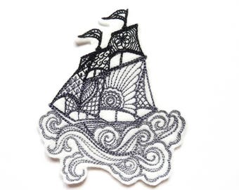 Sailboat patch, iron-on embroidery