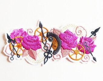 Applique iron-on embroidery patch steampunk roses