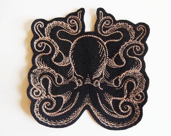 Appliqué, écusson, broderie, patch thermocollant, pieuvre