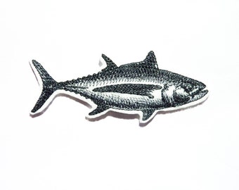 Patch poisson (thon albacore), écusson, broderie thermocollante