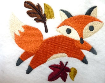 Read the ad carefully.... Fox and leaves, iron-on machine embroidery badge