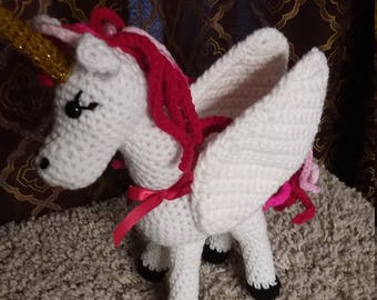 Unicorn,Crocheted Unicorn,Winged Unicorn, Pegasus, Ready To Ship, White Horse, Horse, Stuffed Unicorn, Stuffed Horse, Valentines Day Gift