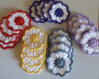 Crocheted Coasters, Spring Coasters, Flower Coasters, Coasters, Set of 4 , Ready To Ship, Kitchen Decor, Housewarming Gift, Farmhouse Decor