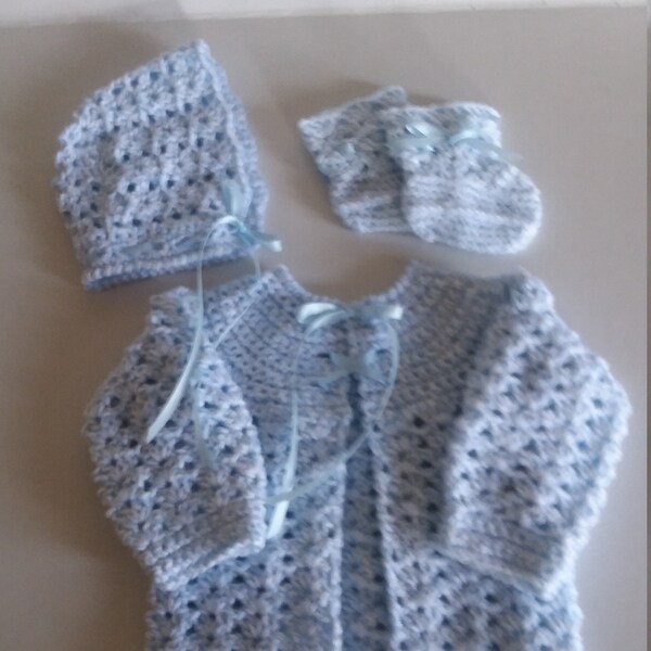 Crocheted Sweater Set, Sweater Set, Baby Sweater, Blue Sweater Set, Ready To Ship, Boy Sweater , Baby Shower Gift, Newborn Sweater Set