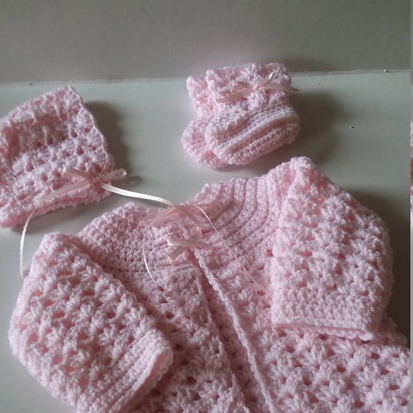 Baby Sweater Set, Crocheted Sweater Set, Infant Sweater Set, Newborn Sweater Set, Baby Shower Gift, Pink Sweater Set, Sweater Set, Sweater