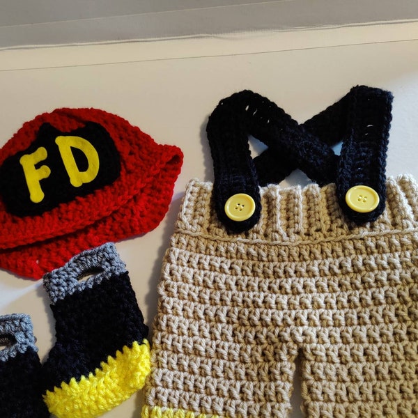 Crocheted Firefighter Outfit, Baby Firefighter Outfit, Fireman Outfit, Firefighter Costume, Halloween Photo Prop, Ready To Ship