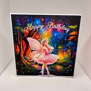 Ballerina Fee funkelnde 3D Ballett Tänzerin, Waldlandschaft, Geburtstagskarte, Tochter Karte, Enkel Karte, Freunde Karte