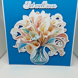 gute Besserung Karte. Karte mit Lilien. Karte für Freunde. Karte für Mutter. Karte für Tochter. 3D Karten. handgefertigten Karten