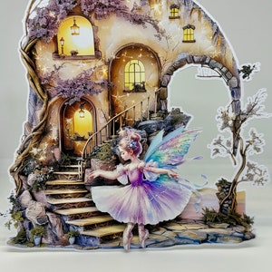 3D Fairy Ballet Tänzerin in Fantasy Höhle offene Karte. Feen,Fantasy Karten,Ballerina,Kinder Karte,Engel Karte,besondere Karte