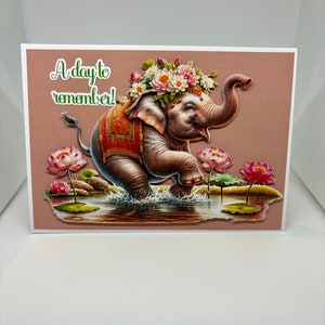 Niedliche Elefant 3D Karte. Malerische Karte. Blumen Karte. Karte zum Geburtstag. Karte für Tochter Karte für Enkelin. Karte für Mutter. Entkupfert