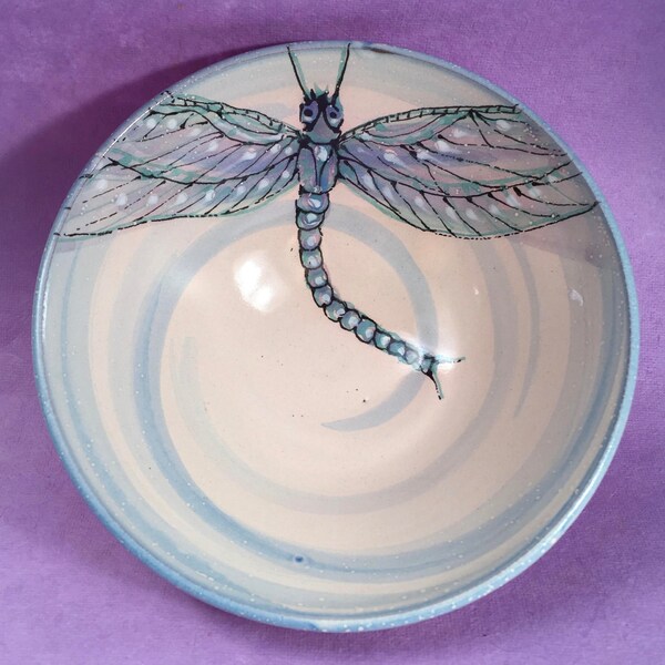 Ceramic Dragonfly Bowl, handmade and handpainted pottery by Nancy Hallmark Pottery
