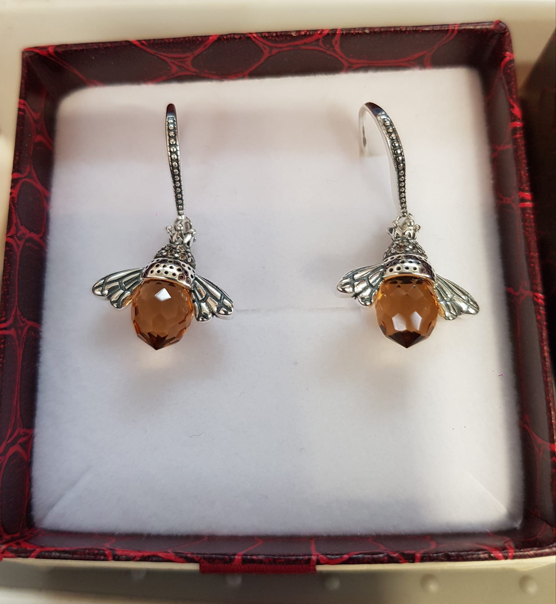 Bee Crystal Drop Earring 925 Sterling 