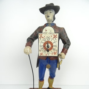 Antique Table Clock Vintage TOP Figure Clock Seller Man of Time Dutch Mid Century Old Mantle Clock