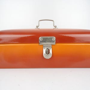 Boîte à pain hollandaise vintage en émail émaillé, grande poubelle de rangement orange pour la cuisine