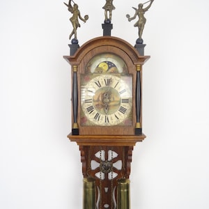 Vintage Dutch Frisian Wall Clock by Warmink – Mid Century Wooden Pendulum with Moonphase