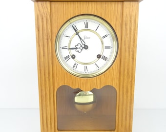 Vintage German Hermle Mantel Clock – Mid Century Wooden 8 Day Antique Table Clock