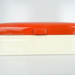 Vintage Antique Enamel Enamelware Dutch Bread Box Bin Large Storage Red Cream Kitchen