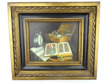 アンティークオランダ風ダークムーディな静物油絵、19世紀ヴィンテージ